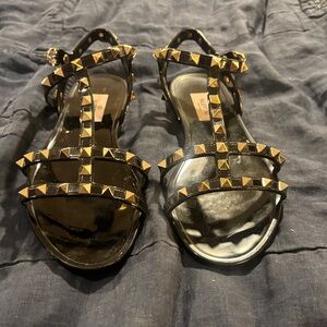 Valentino Black and Gold Studded Sandals
